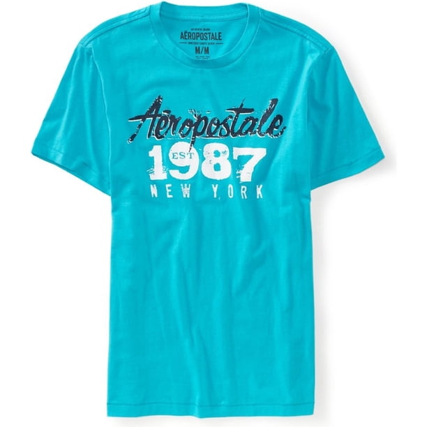 Aeropostale Mens Destroyed Est. Camiseta gráfica de 1987, azul, talla extra pequeña Aeropostale Camiseta gráfica