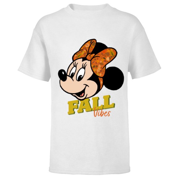Disney Minnie Mouse Fall Vibes Autumn Leaves - Short Sleeve T-Shirt for Kids - Customized-White
