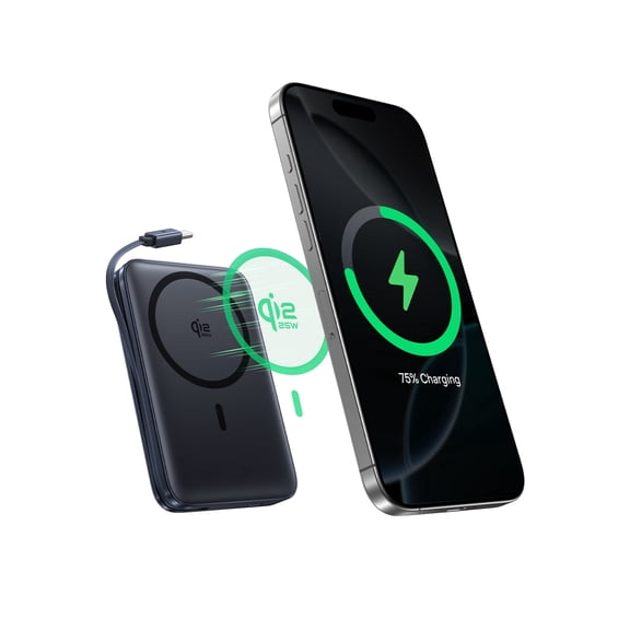 Baseus PicoGo 10,000mAh Magnetic Power Bank with Built-in USB-C Cable - Fast 25W Qi2.2 Wireless Charger for iPhone 17 & Galaxy S25