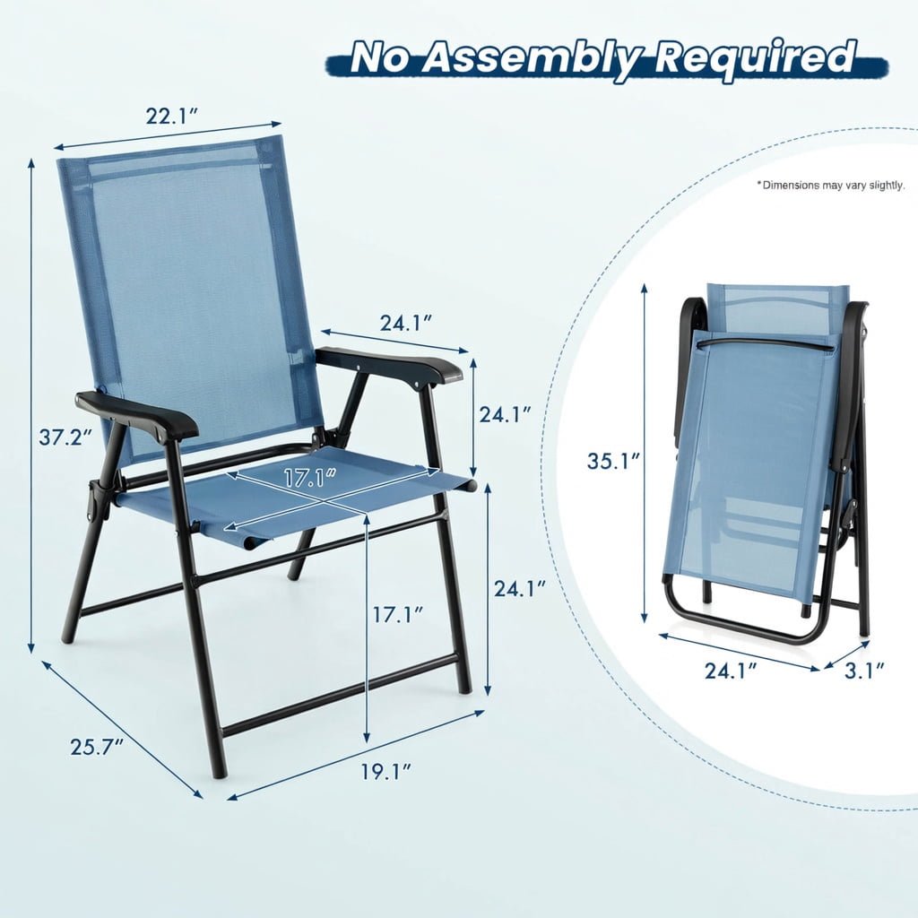 Hommoo 2-Pack Folding Patio Dining Chairs with Armrests, Metal Outdoor Chairs, No Assembly Required, Blue