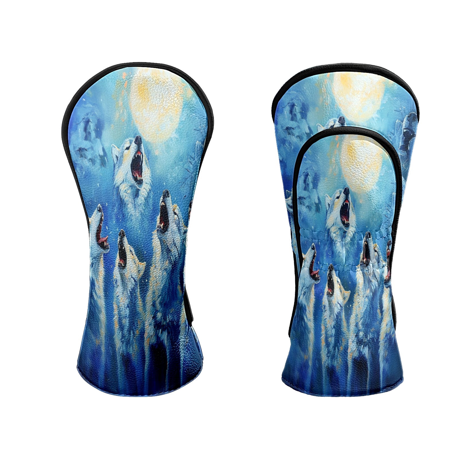 Golf Club Head Covers WolfHowlMoonlitNight Waterproof Leather Golf Head Covers for Men Women Driver Head Cover Fairway Headcover for Golf Lovers