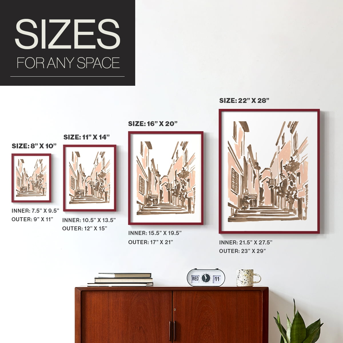 Blush Architecture Study I Framed Print in Red Solid Wood Framed Print No Nail Hanging
