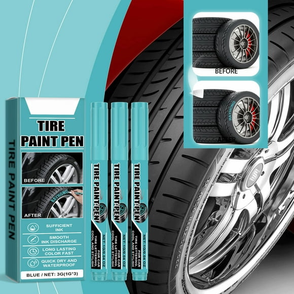 Rwvbm 3ml Blue Tire Paint Pen for Cars-3-Pack Oil Marker Pens DIY Tire Lettering Kit Long-Lasting,Fade- Paint Thick Tip for Easy Application