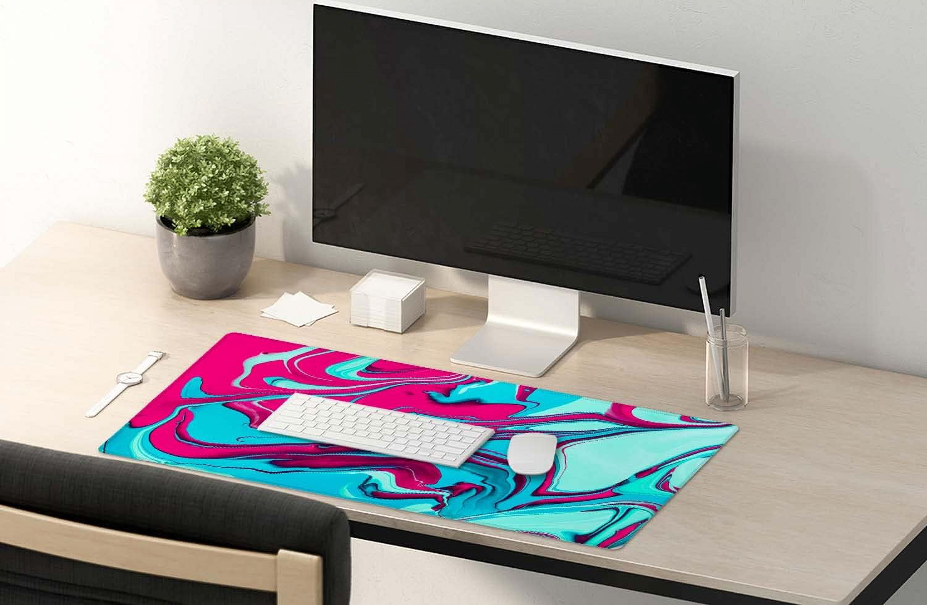 Desk Mat,Large Mouse Pad 35.5''''×15.7'''' XXL Extended Gaming Mouse Pad Mat with Non-Slip Base Stitched Edge Mousepad for Computer,Office,Keyboard and Laptop - Red Blue Marble