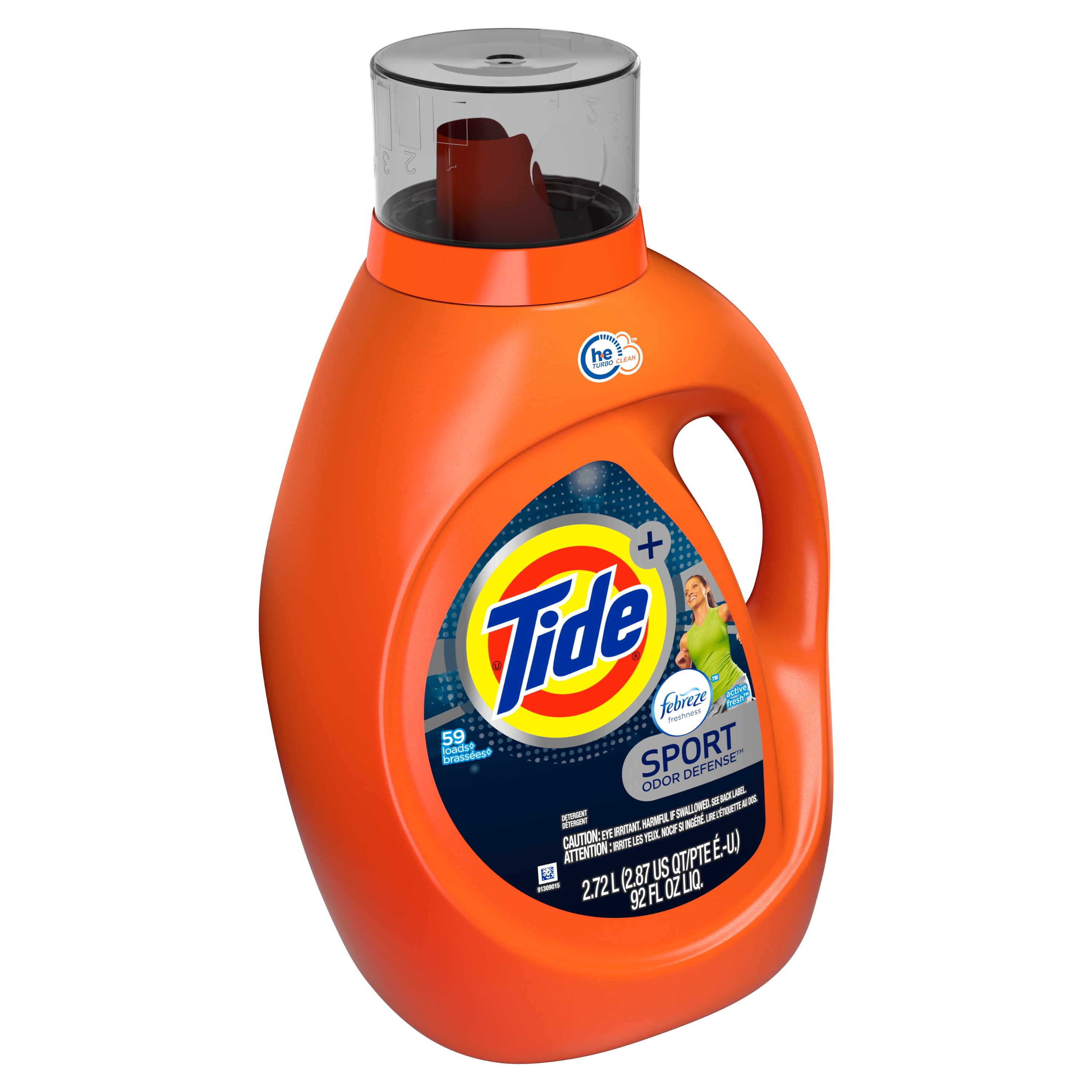 Tide plus Febreze Sport Odor Defense HE Turbo Clean Liquid Laundry Detergent, Active Fresh Scent, 59 loads, 92 oz