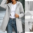 thumbnail image 4 of Windbreaker Jacket Women Waterproof Longline Hooded Jacket Solid Color Drawstring Waist Zip Up Raincoat with Pockets Outdoor Hiking Jacket, 4 of 9
