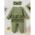 thumbnail image 4 of HWJAD Baby Girls Knit Footies Newborn Zip Up Onesie Romper Ruffles Infant Long Sleeve Jumpsuit Headband Clothes, 4 of 8