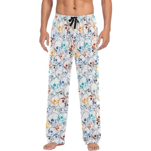 GZHJMY Pajama Pants for Men - Line Drew Skulls, Loose Lightweight PJs Lounge Sleep Bottoms with Pockets Drawstring, Christmas New Year Birthday Gifts, XX-Large