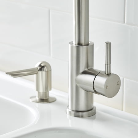 BETTER HOMES & GARDENS ELMONT HIGH SPOUT SINGLE HANDLE PULL DOWN KITCHEN FAUCET WITH SOAP DISPENSER, SATIN NICKEL