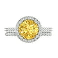 thumbnail image 2 of 2.56 ct Brilliant Round Cut Natural Citrine 18K White Gold Halo Solitaire with Accents Engagement Bridal Wedding Ring Band Set size 6.25, 2 of 7