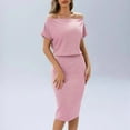thumbnail image 4 of Women's Off The Shoulder Short Sleeve Ribbed Knit Dress Casual Party Bodycon Midi Dresses, 4 of 6