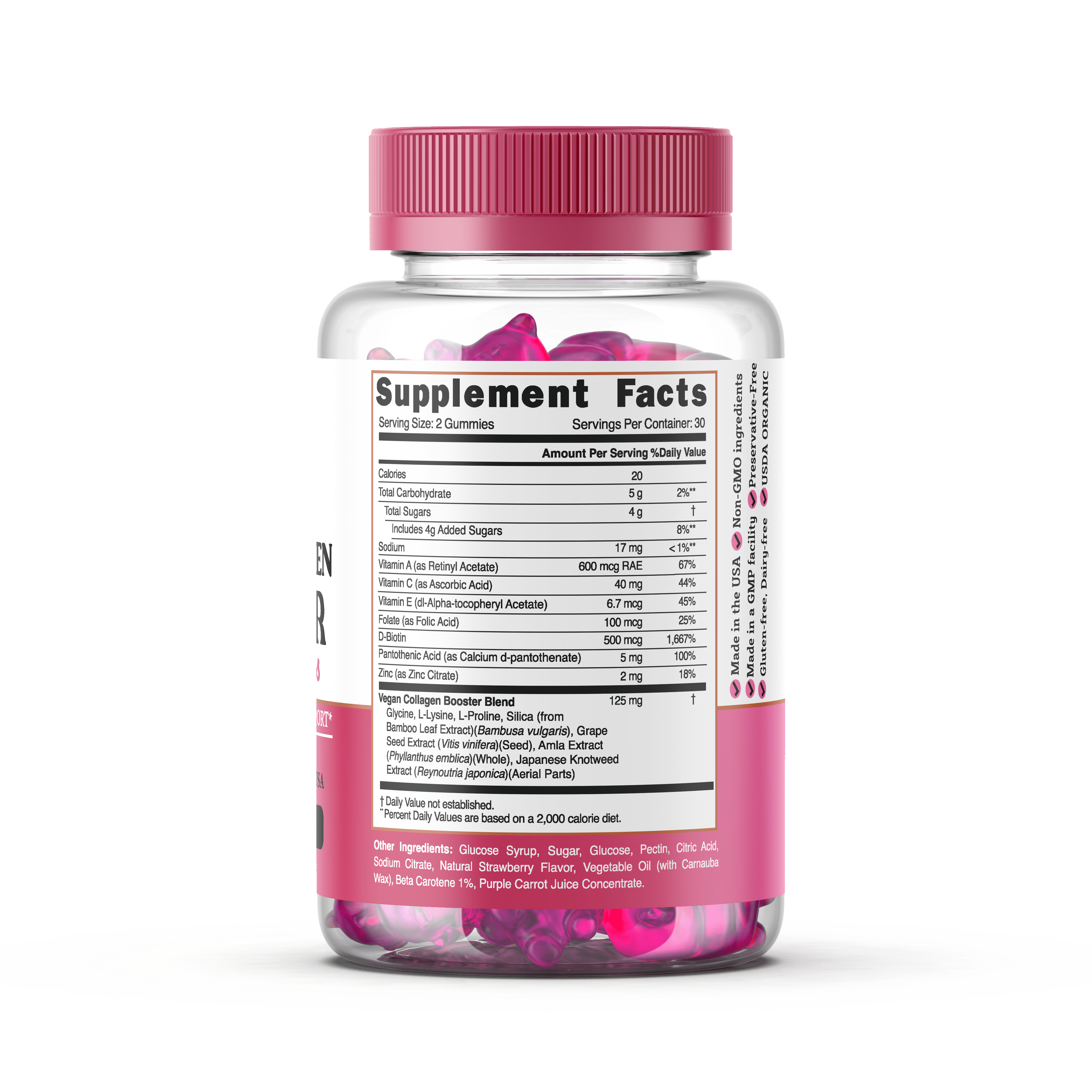 Grow Vegan Collagen Boosting Gummies for Skin & Hair Support 60 Count