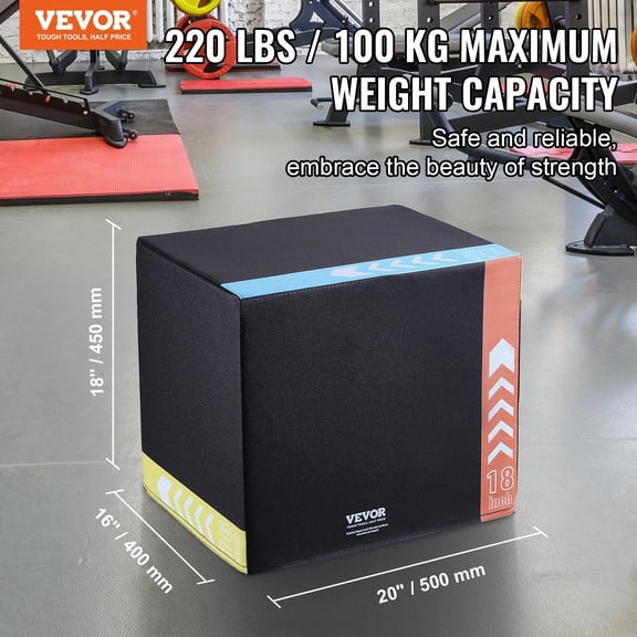 20/18/16 Inch 3-in-1 Plyo Box, Jump Training Platform for Home Gym & CrossFit, Black