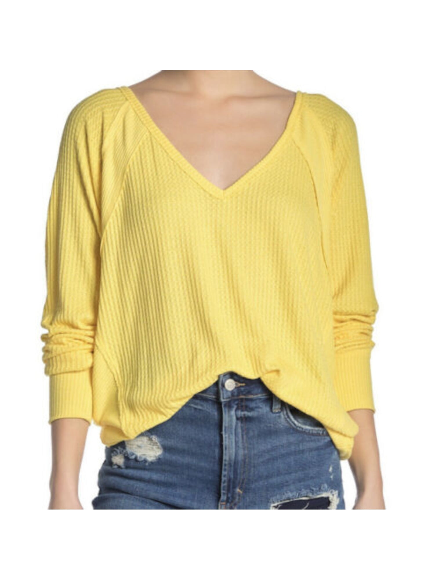 FREE PEOPLE Womens Yellow Long Sleeve V 