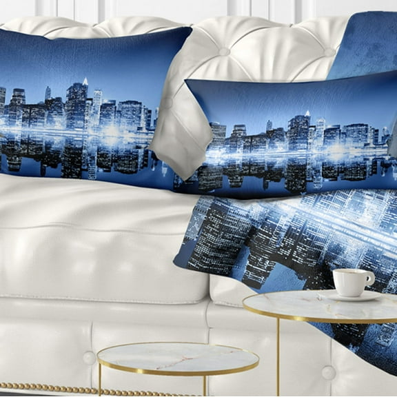 Designart 12" x 20" Blue Polyester Throw Pillow