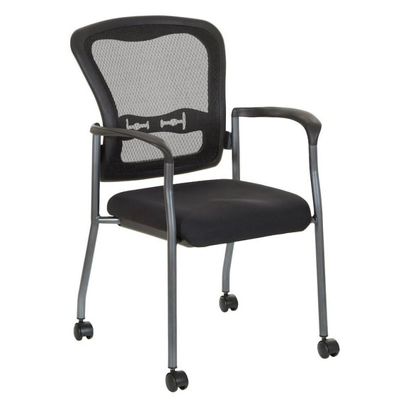 FurniFact Black Guest Chair With Arms – Stackable Chair With Wheels for Offices