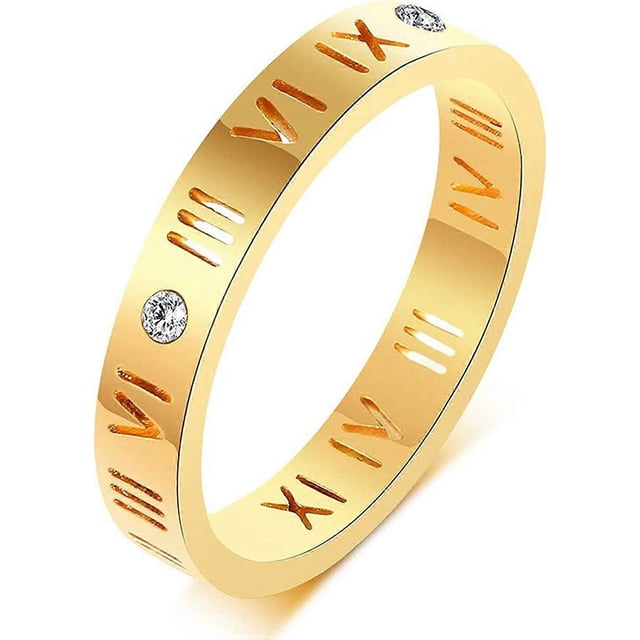 UBIUO Openwork Roman Numerals Ring for Women Girls of Stainless Steel & CZ Setting Silver/Rose Gold/Gold Plated - -