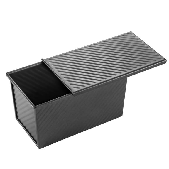 CHEFMADE Pullman Loaf Pan with Lid, 1 lb Dough Capacity Non-Stick Bread Pan Carbon Steel Bakeware Toast Mold with Cover for Baking Bread (Black)