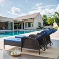 thumbnail image 2 of PARKWELL Set of 2 Outdoor Folding Chaise Lounge Chairs - Wicker Rattan Adjustable Recliners for Patio, Pool w/ Wide Arm and Cushions - Blue, 2 of 9