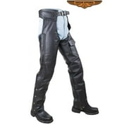 Mens Black Braided Split Leather Chaps with Mesh & Zipout Lining - 4XL