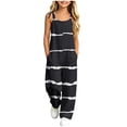 thumbnail image 2 of MKOSPLRT Girls Sleeveless Jumpsuit Adjustable Straps Striped Print Linen Blend Overalls with Pockets Ages 5 to 14, 2 of 10