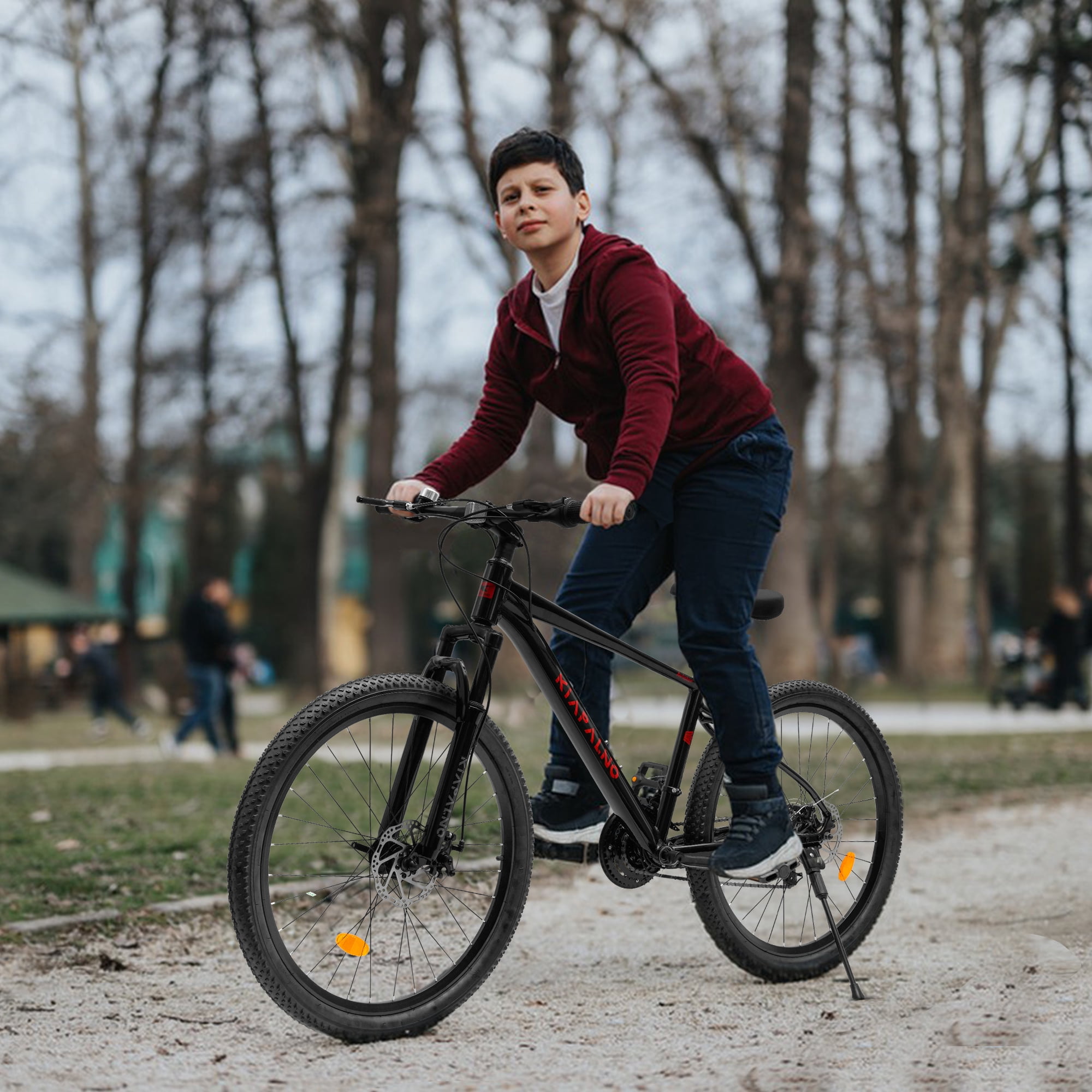 24 Inch Mountain Bike, 21 Speed Mountain Bicycle with Aluminium Alloy Frame, Dual Disc Brakes and Front Suspension, Men Commuting City Bike for Teenagers Adult, Quick Release Front Wheel, Black