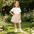 thumbnail image 5 of DJDLJWCJ Little Girls School Uniform Skirts Mesh Stretch Soft Elastic Waist Pleated Skirt A Line Summer Skirt with Lining Z Beige Size 11, 5 of 10