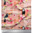 thumbnail image 1 of Soimoi Orange Polyester Crepe Fabric Floral & Toucan Bird Print Sewing Fabric BTY 42 Inch Wide, 1 of 3