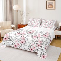 Castle Fairy 4-Piece King Sheet Set: Pink Flower Girl Spring Garden Botanical Plants Luxury