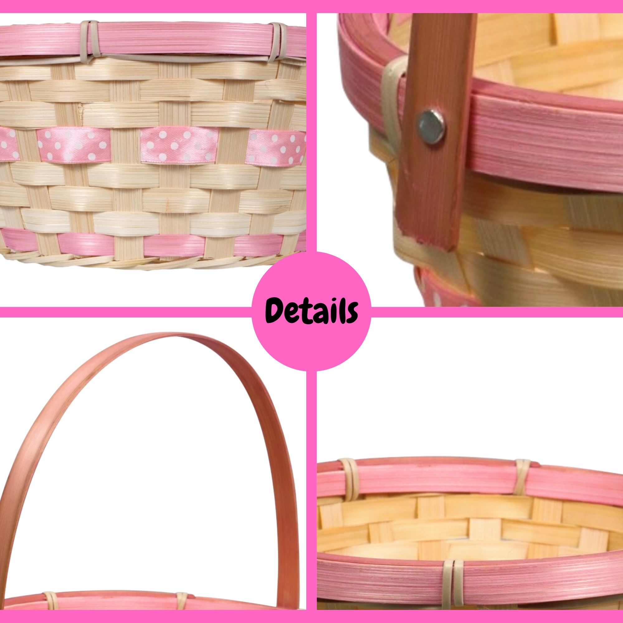 A1 UNLIMITED Bamboo Easter Baskets with Colorful Accents and Hinged Handles, Assorted Pastel Festive Colors Perfect for Picnic Egg Hunting Party Decorations Storage Gifts Stuff Reusable Indoor Outdoor