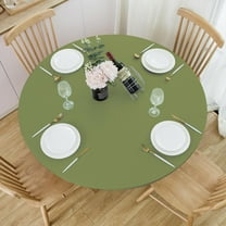 Round Fitted Vinyl Tablecloth with Elastic Edge 100% Waterproof Oil Proof PVC Table Cloth Wipe Clean Table Cover for Indoor and Outdoor, Olive Green, 45"- 52"