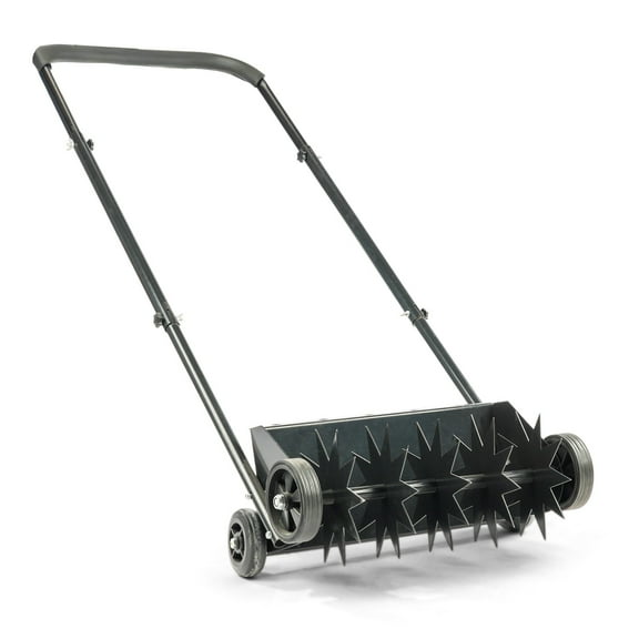 Zimtown 19in Manual Push Spike Lawn Aerator, Heavy Duty w/ Weight Tray & U-Handle for Yard, Black