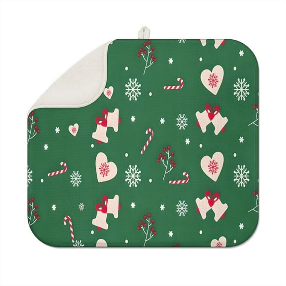 Green Christmas Pattern Dish Drying Mat for Kitchen 1 Pack, Ultra Absorbent Microfiber Dishes Drainer Mats,16x18in(41x46cm)
