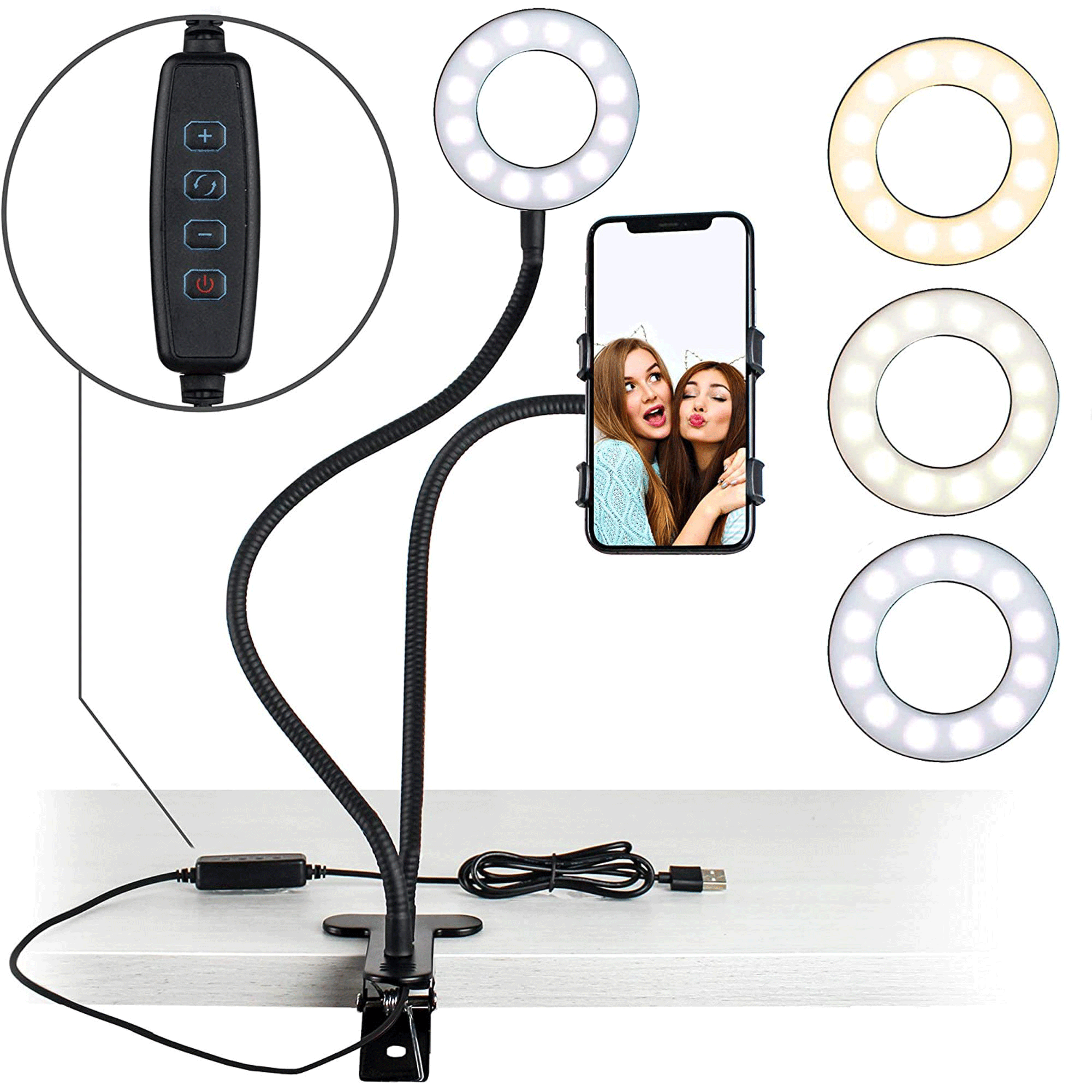 6" Selfie Ring Light w/ Clip On Stand & Phone Holder 3 Modes 10