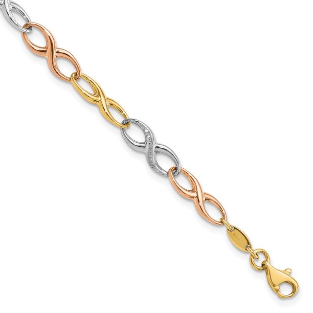 Diamond2Deal 10K Bracelet à Maillons Symbole Infini en Or Tricolore 7.5 Pouces pour Femmes
