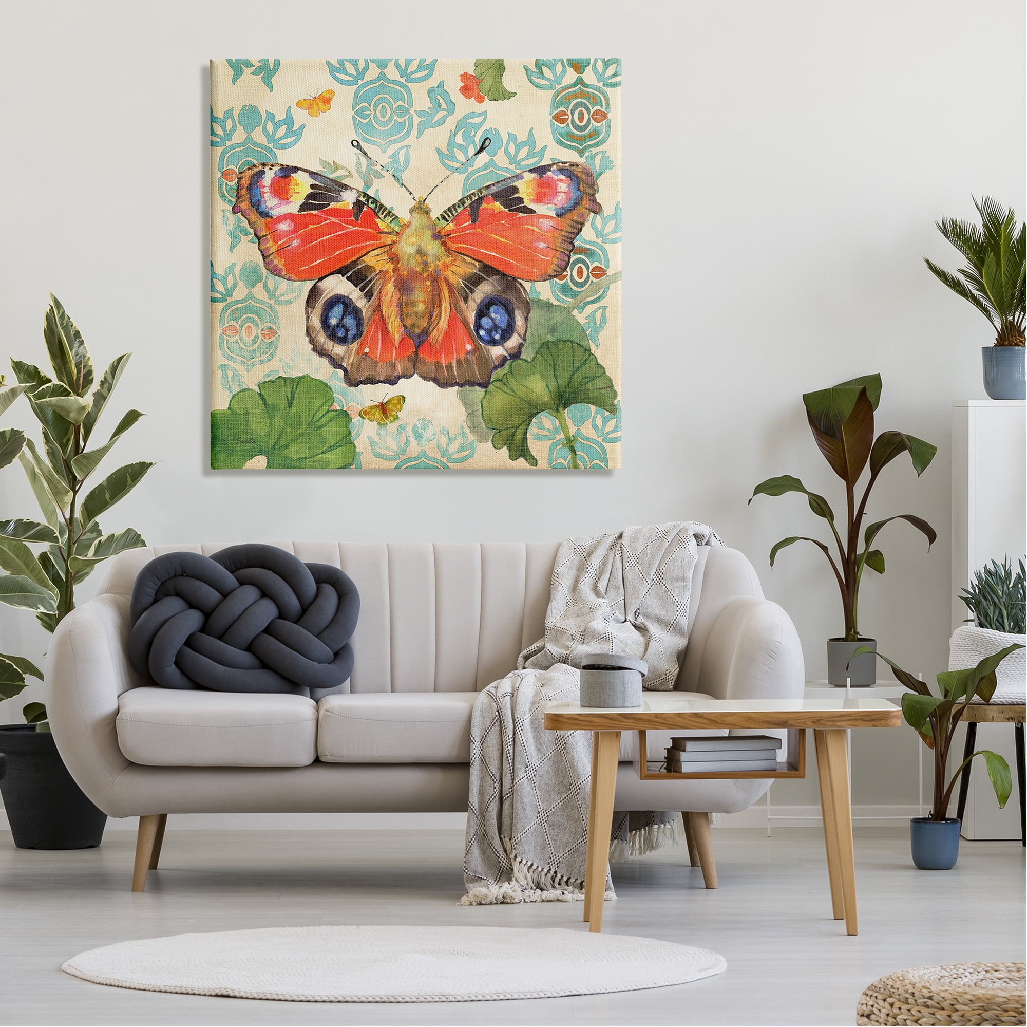 Stupell Industries Floral Boho Butterfly Animals & Insects Painting Gallery Wrapped Canvas Art Print Wall Art, 36 x 36