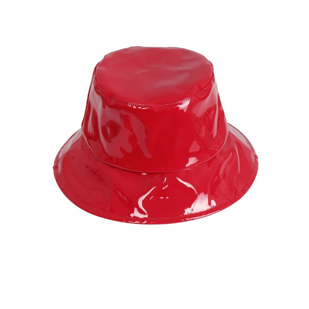 Faux Patent Leather Bucket Hat Glossy for Women Red