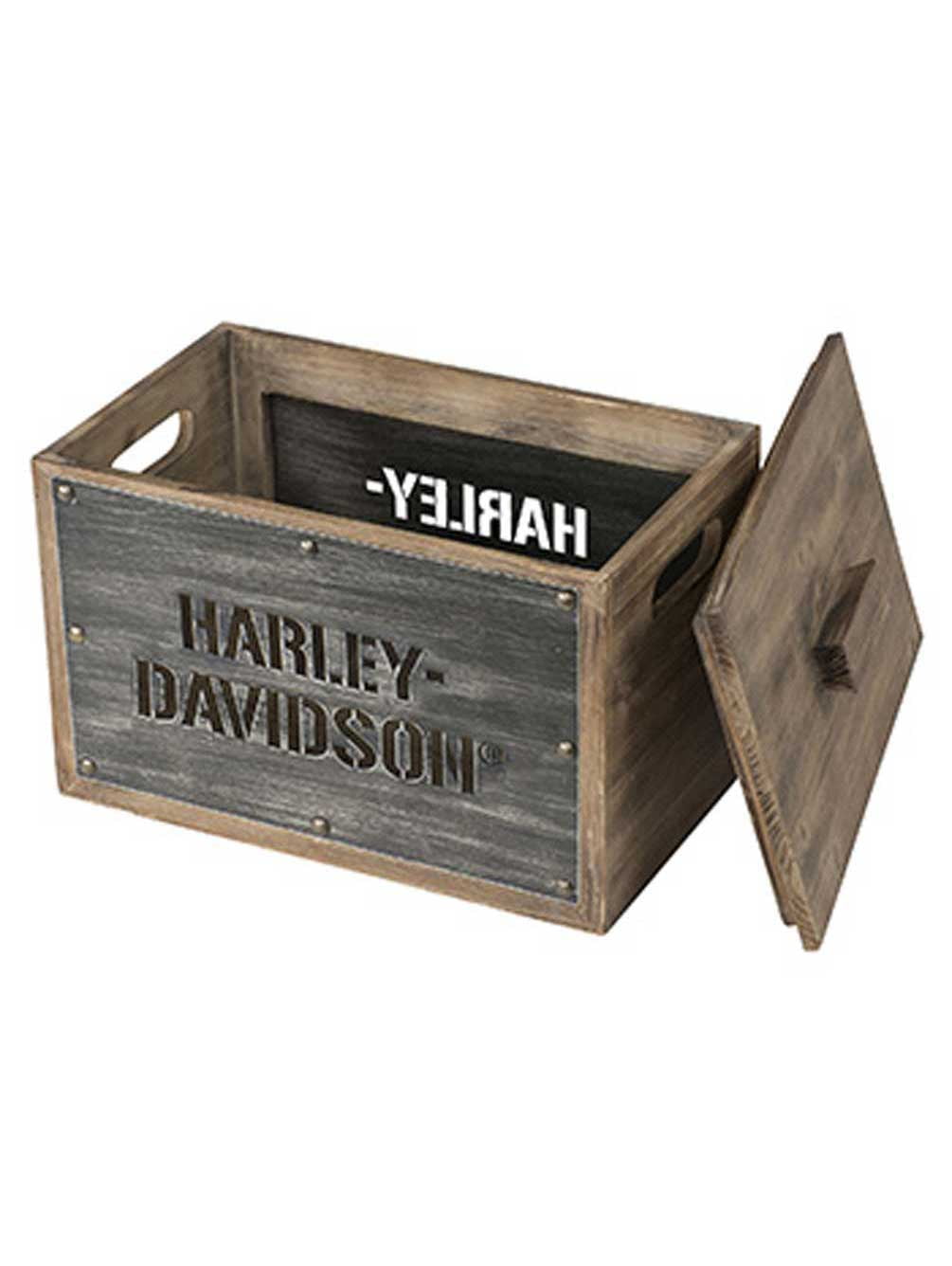 HarleyDavidson Wooden Storage Box w/ Lid Stainless Steel Laser Cut