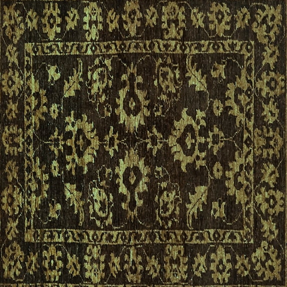 Ahgly Company Machine Washable Indoor Square Oriental Turquoise Blue Traditional Area Rugs, 6' Square