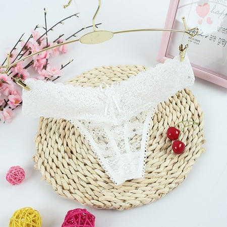 

Qcmgmg Women s See Through Lace Panties Breathable Low Waist Bikini Thong Underwear for Women