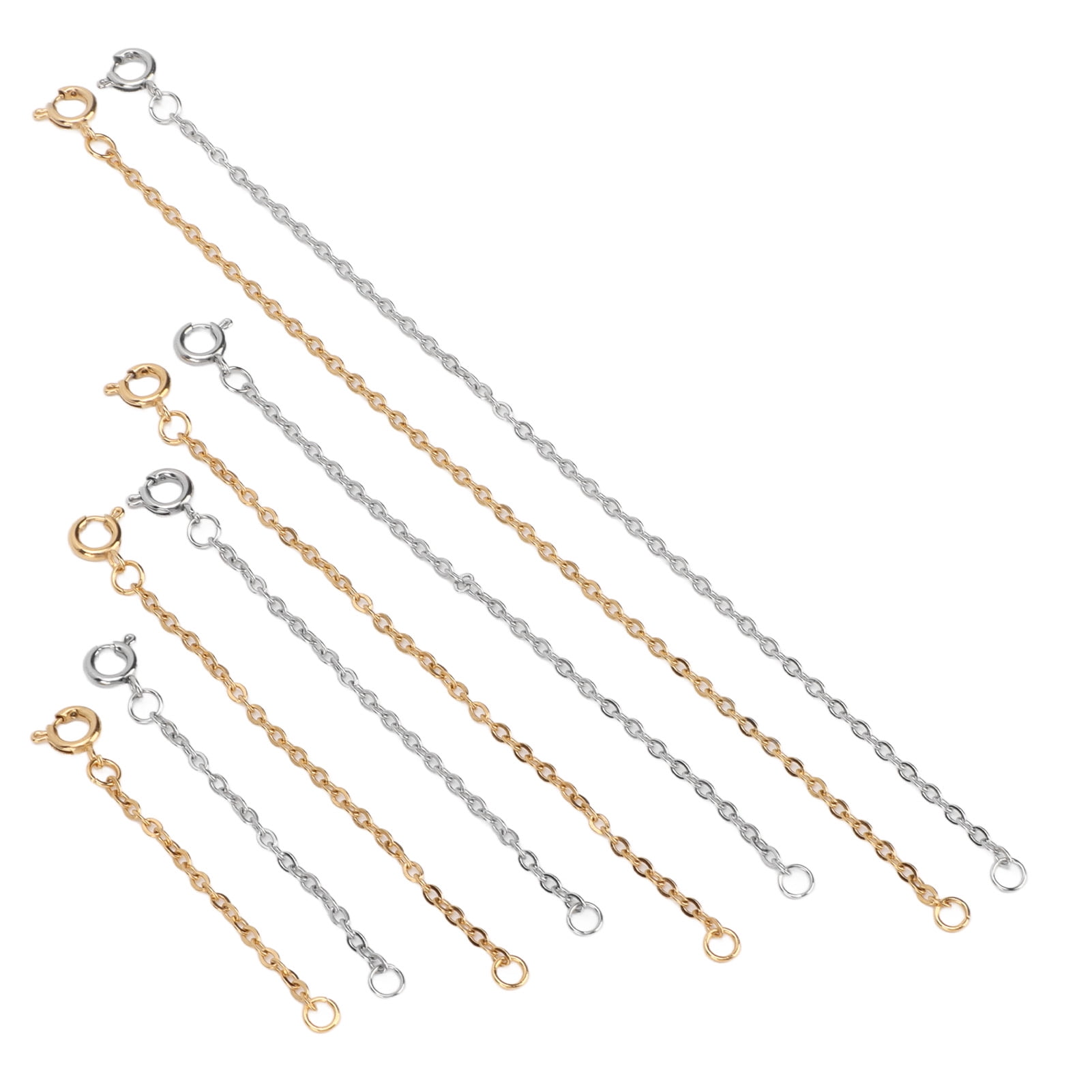 M Buder 8 Pieces Stainless Steel Necklace Extender Chain Set, Includes Gold and Silver Assorted Sizes (2, 3, 4, 6 Inches / 5.1, 7.6, 10.2, 15.2 cm) with Spring Ring Clasps for Bracelets & Anklets