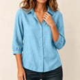 thumbnail image 6 of Women's 3/4 Sleeve Button Down Shirts Lapel Solid Color Cardigan Faux Cotton Linen Casual Loose Comfy Outwear (S, Light Blue), 6 of 6