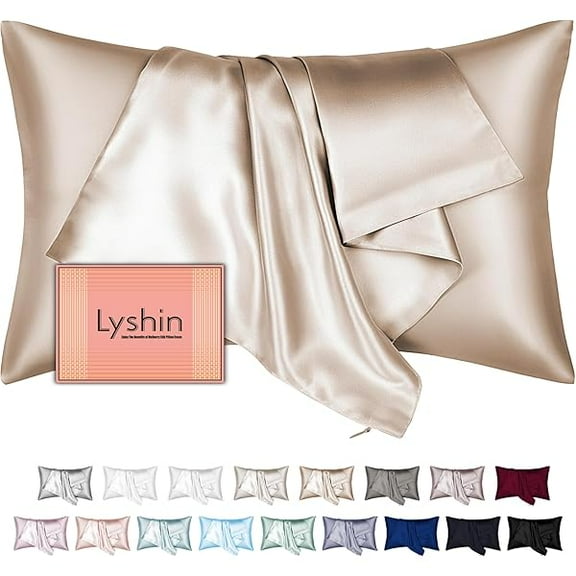 Mulberry Silk Pillow Cases Standard Size with Hidden Zipper, Ultra Smooth and Soft Breathable Cooling Silk Satin Pillowcase for Hair and Skin, Gifts for Women Men (Champagne, 20x26 Inches, 1 Pack)