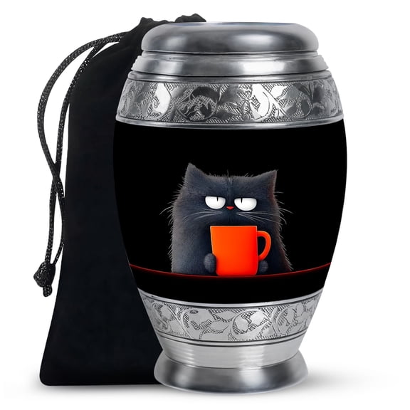 KARYLIZ Cat Funeral Urn For Ashes Adult Male - Cremation Urns For Human Ashes Adult Female - Black Large Urns For Human Ashes Adult Male - Burial Urn For Women - Decorative Memorial (10inch)