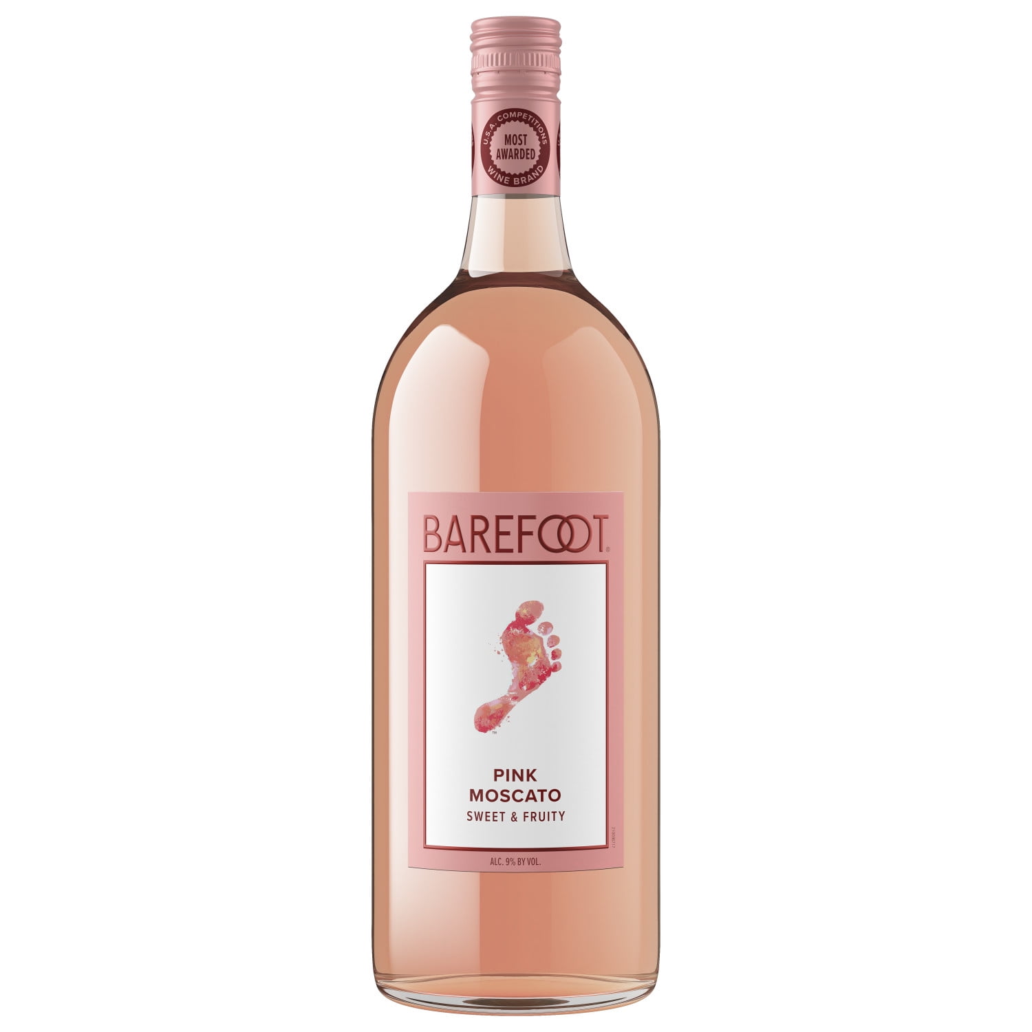Barefoot Pink Moscato Rose Wine, California, 1.5L Glass Bottle