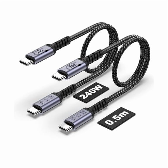 USB C Cable 80Gbps 1.5ft 2 Packs, Short USB 4 Cables 240W, Gen 4 Data Cable, 16K 8K @60Hz 4K120Hz HDR Video Output Compatible with Thunderbolt 5, iPhone 16 Pro Max, MacBook, iPad, SSD, Monitor