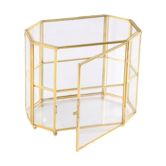 Estuche de exposición para joyería, organizador de cosméticos de cristal con 2 niveles, figura decorativa de lápiz labial, soporte de juguete, marco