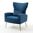 thumbnail image 3 of Newnno Living Room Chairs Velvet Accent Chair with Lumbar Pillow, High Back Armchair Mid Century Modern Vanity Chair for Bedroom with Armrest, Arm Chair with Golden Metal Legs, Dark Blue, 3 of 6
