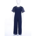 thumbnail image 5 of YiZYiF Kid Girl Sheer Sleeve Jumpsuit Bodysuit Round Neck Wedding Birthday Party One Piece Outft Navy Blue 10, 5 of 7