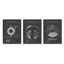 Stupell Industries Vintage Music Headphones Record Player Turntable Blueprint Framed Wall Art, 16 x 20, Design by Karl Hronek
